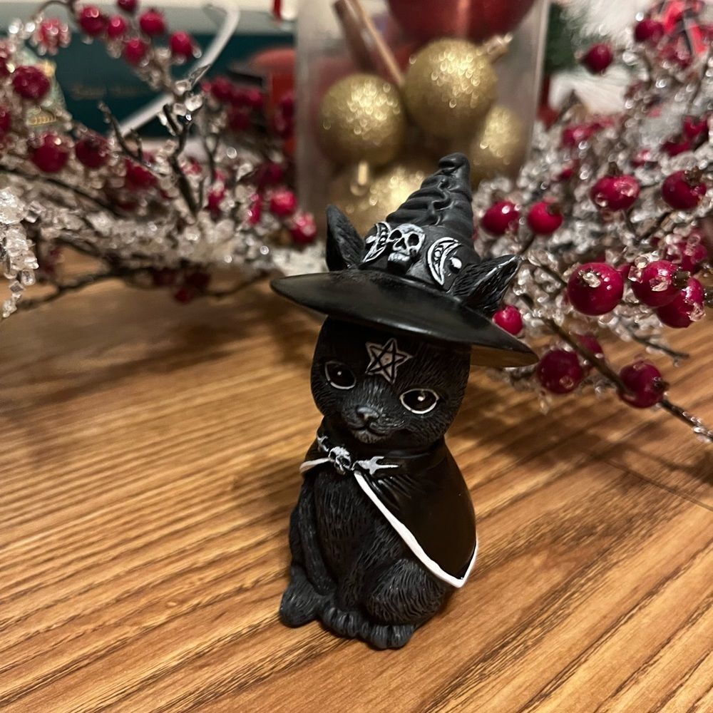 Witchy cat resin statue